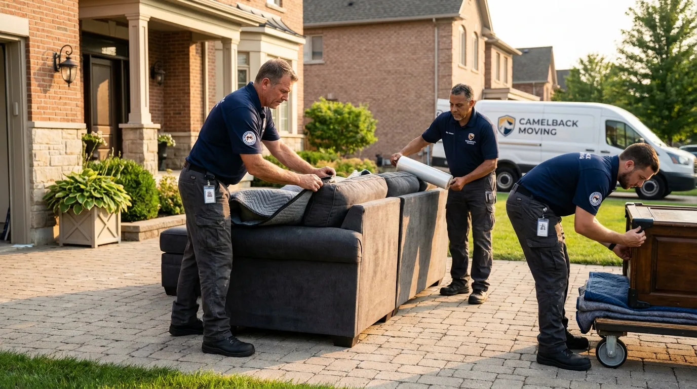 Large estate moving crew wrapping furniture in Coleraine, MN