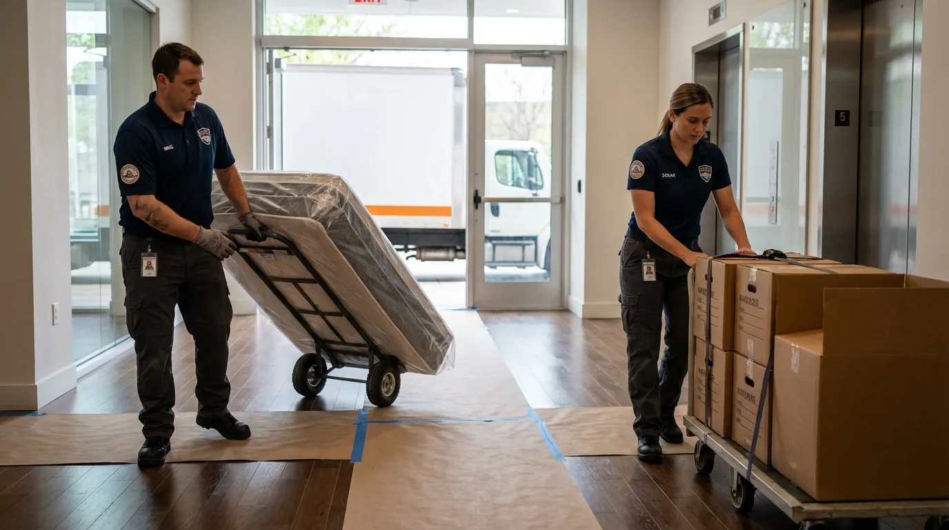 Professional apartment movers loading elevator in Coleraine, MN