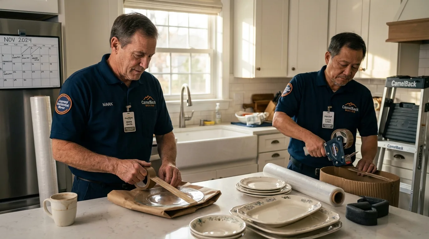 Professional crew packing kitchen dishware in Coleraine, MN
